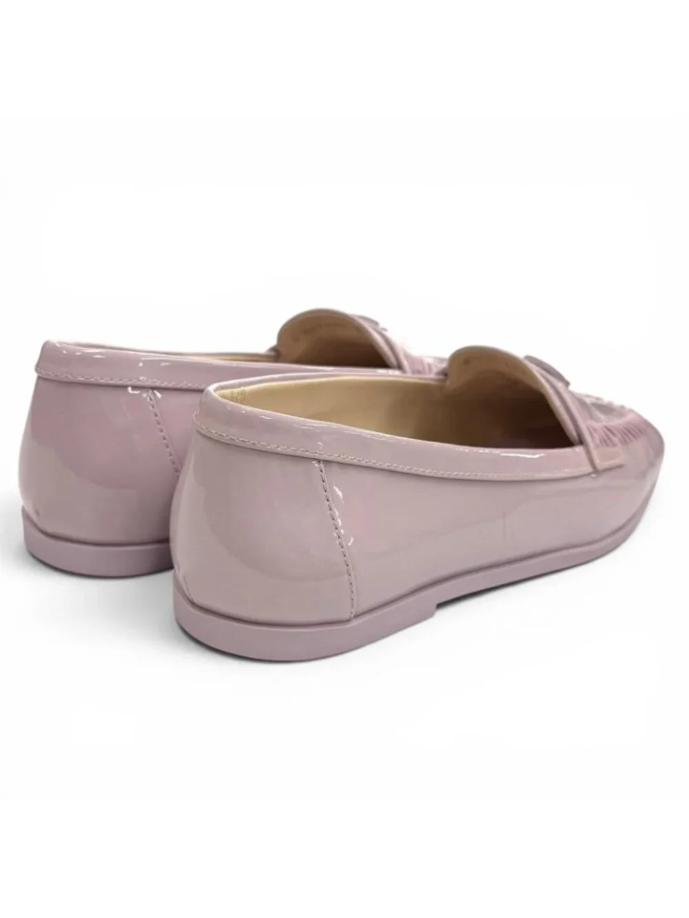 Chanel CC Logo Square Toe Patent Leather Loafers Purple